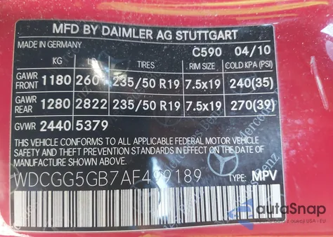 2010 Mercedes-Benz Glk 350 из США, поврежденный, VIN WDCGG5GB7AF499189